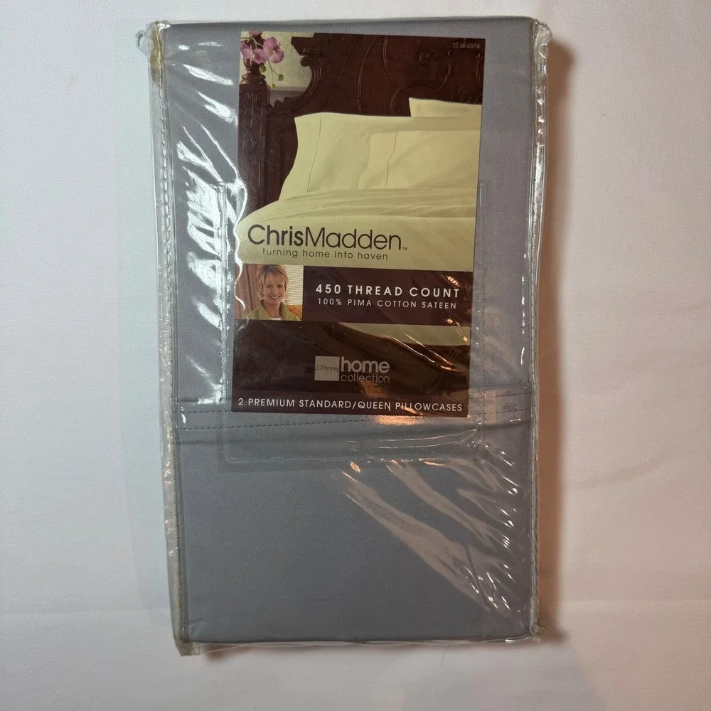 Chris Madden JCPenney 450 TC Pima Cotton Sateen Pillowcases Blue Rain 2pk Queen‎